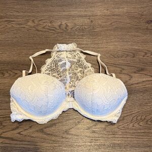 Victoria’s Secret PINK Lace Push-Up Racerback Bra 34C White/Pink